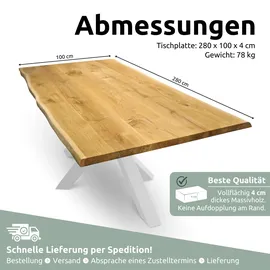 holz4home Tischplatte mit Baumkante aus Massiver Eiche 280 x 100 cm