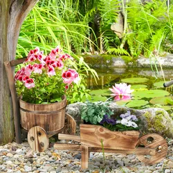 Relaxdays Relaxdays Pflanzschubkarre, 2er Set, flambiertes Holz, Gartendeko, Vintage Design, Blumenkarre zum Bepflanzen, natur
