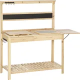 Outsunny Pflanztisch Gärtnertisch mit 8 Haken und Schublade, Holz Blumentisch, natur, 151x45,5x143cm, ideal für Gartenarbeit Aosom.de