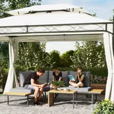 Outsunny Akazienholz Gartenmöbel Set 6 Personen L-Förmig Gartenlounge mit Eckbank Outdoor Sitzgruppe für Garten Terrasse Balkon Hellgrau