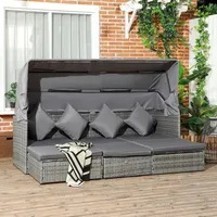 Outsunny Poly Rattan Lounge Set Loungegruppe mit Sonnendach Faltdach Sonneninsel