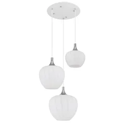 Hängelampe Esszimmerleuchte Pendelleuchte 3-Flammig verchromt Glas weiß Muster