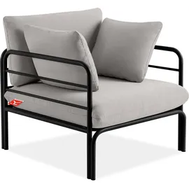 Konsimo Gartenmöbelset RAMBE 4-tlg. 1x Tisch 2x Sessel 1x Sofa 3-Sitzer, mit Auflage, Stahlrahmen, LOFT-STIL, Anthrazit/Hellgrau - Dunkelgrau