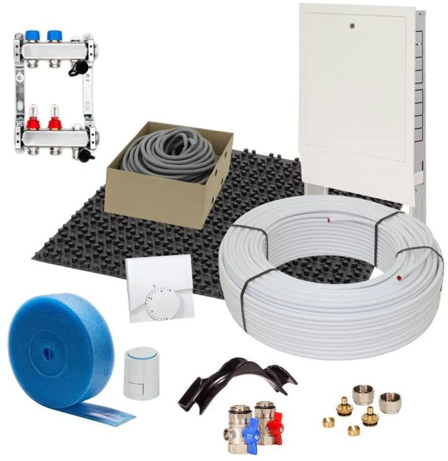 40 m2 Set Noppensystem 35 mm WLG 040 16x2 Alu-Verbundrohr Raster 15 cm 3 Heizkreise LCD Regler 230 V + Zubehör
