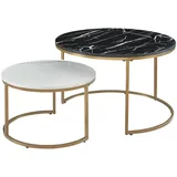 [en.casa] Couchtisch Christchurch 2er Set Marmoroptik, Schwarz/Weiß/Gold