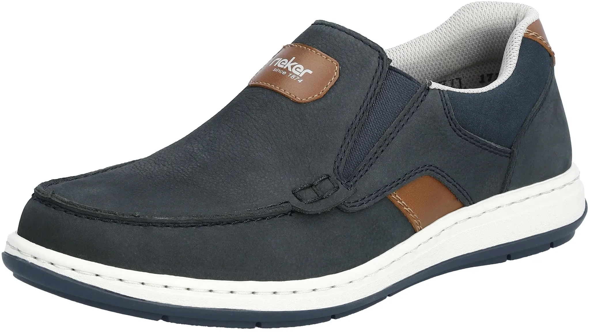 Slipper RIEKER, Herren, Gr. 46, blau (dunkelblau), Leder, casual, Schuhe Slipper, Mokassin, Loafer, Komfortschuh mit Gummizug für guten Sitz