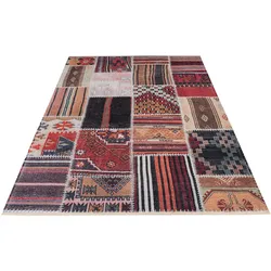 Teppich OBSESSION "My Ethno 263", bunt (mehrfarbig), B:115cm H:6mm L:170cm, Polyester, Teppiche, Fransenteppich, recycelte Materialien, mit Fransen, waschbar, In- und Outdoor geeignet