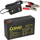 KungLong AGM BLEI AKKU Batterie 6V 12Ah kompatibel für USV BLEIGEL Gel + LADEGERÄT