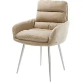 DeLife Esszimmerstuhl Abelia-Flex mit Armlehnen Mikrofaser Beige Vintage 4-Fuß konisch Edelstahl