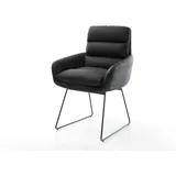 DELIFE Esszimmerstuhl Abelia-Flex mit Armlehnen Echt-Leder Schwarz Kufengestell Schwarz, Esszimmerstühle