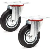 Wiltec Lenkrollen Set 2x Transportrolle mit Vollgummirad Ø100mm bis 70kg pro Rad mit Metallfelge und Anbauplatte, leiser Lauf, Transportrollen Mö...