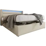 BlingBin Boxspringbett Stauraumbett Polsterbett (1-St., Funktionsbett mit Bettkasten und Lattenrost 160x200cm), Doppelbett inkl. Farbwechselnde LED-Beleuchtungsleiste beige|weiß 166 cm x 202 cm x 32 cm