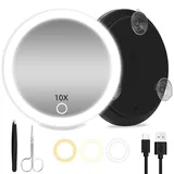 JADAZROR LED-Kompaktspiegel, 10-Fach-Vergrößerungsspiegel mit Licht, 15cm Reisespiegel mit Vergrößerung, wiederaufladbarem beleuchtetem 10-facher Vergrößerungsspiegel