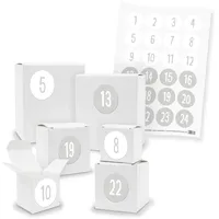 itenga Adventskalender 24x Geschenkbox Würfel Quader Weiß Zahl Schlicht Hellgrau