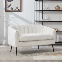 Schlafsofa Für 2 Personen Aus Strukturiertem Kunstleder Mit Metallfüßen – Kompaktes Design-sofa/sessel Für Wohnzimmer, Schlafzimmer Oder Büro In Elfenbein, Ideal Für Kleine Räume