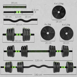 sportnow Hantelset verstellbar 20 kg Kurzhanteln grün