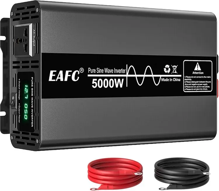 EAFC 5000 W Amorpher reiner Sinuswellen-Wechselrichter (Spitzenleistung 5000 W / Nennleistung 2500 W) – 12 V DC auf 220 V AC Kfz-Wechselrichter mit Universalssteckdose, mehrere Schutzfunktionen für Wohnmobil, LKW, Camping, Off-Grid, Notstromversorgung