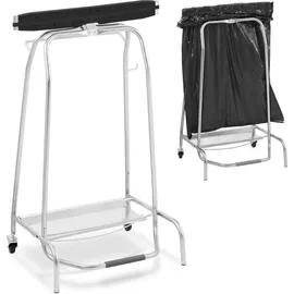 Uniprodo Müllsackständer - Schwarz, Silbern Fußpedal 2 Lenkrollen mit Bremsen - Silber