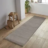 Jimri Flauschiger Teppich Läufer - Hochwertige Kurzflor Teppich für Zuhause, Büro, Küche, Eingang, Flur, Wohnzimmer - Maschinenwaschbar - Rutschfester Teppich Waschbar - 60x110 cm - Taupe