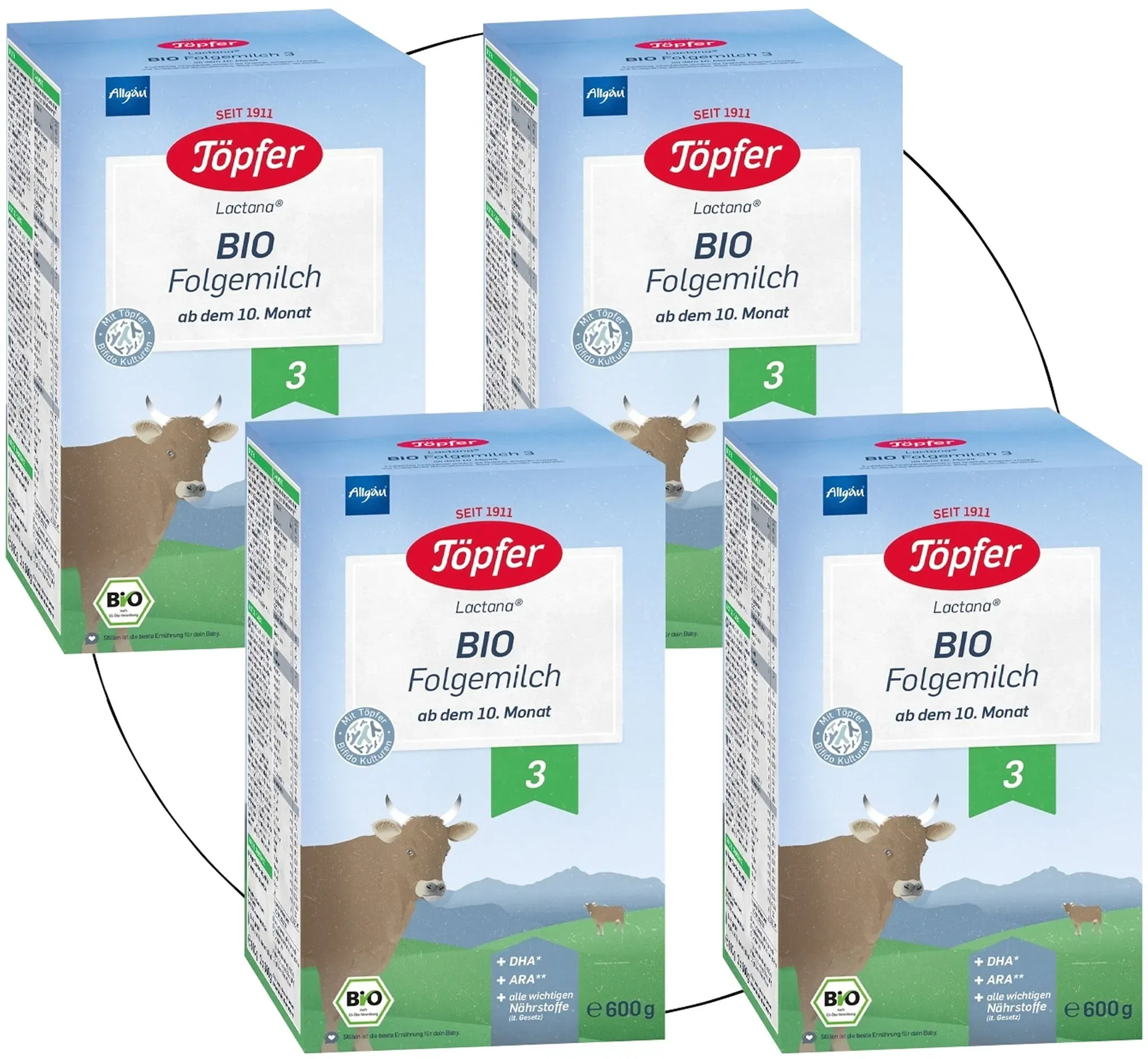 Töpfer Bundle 4er Pack Bio Folgemilch 3 600g, beige