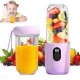 Tragbarer Mixer für Smoothies und Shakes, Smoothie Maker to Go Mini Standmixer Mit 16 Klingen, Portable Blender mit Digitalanzeige, USB-Laden Standmixer Klein, Mini Smoothie Mixer (lila)