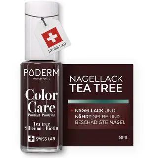 PODERM - Nagellack TEA TREE FÜR NAGELPILZ - GELBE/BESCHÄDIGTE NÄGEL BEHANDELN - Lackpflege verhindert und behandelt Mykose - 2 IN 1 PFLEGE - EINZIGARTIGE FORMEL - Hergestellt in der Schweiz