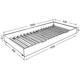 Betten-ABC Bubema Bettschublade – Unterbett mit Rollen und integriertem Lattenrost, natur oder weiß