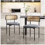 Flieks Esszimmerstuhl (6 St), 6er Set Rattanstuhl Polsterstuhl Wohnzimmerstuhl Samt mit Rückenlehne grau