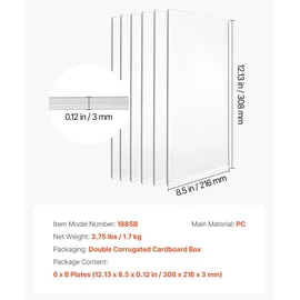 Vevor Stanzplatten 6er-Pack 308x216x3 mm Transparent