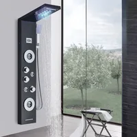 Duschpaneel Duschsäule Hydromassage mit Duschkopf LED Duschsystem Wasserauslass Multifunktion Edelstahl Schwarz