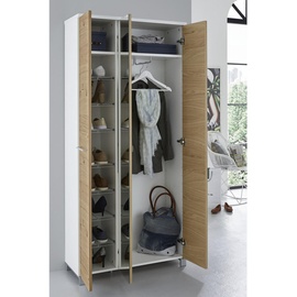 DIETER KNOLL Garderobenschrank, Weiß, Eiche, Balkeneiche, furniert, 2 Fächer, 90x193x37 cm, Made in Germany, Goldenes M, DGM-Klimapakt, Typenauswahl, Garderobe, Garderobenschränke, Garderobenschränke