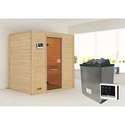 Sauna KARIBU ""Sonja" mit bronzierter Tür Ofen 9 KW externe Strg modern", beige (naturbelassen), Saunaofen, externe Steuerung, (ohne Ofen), Saunen