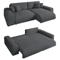 Ecksofa Schlaffunktion ausziehbar Bettkasten Polsterecke L-Couch in Cord Grau
