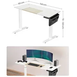 Songmics elektrisch höhenverstellbarer Schreibtisch weiß rechteckig, C-Fuß-Gestell weiß 140,0 x 60,0 cm