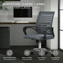 Ergonomischer Bürostuhl mit Armlehnen Netzgewebe Grau mit Rollen
