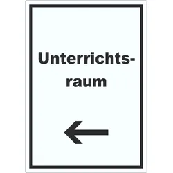 HB-Druck Unterrichtsraum Aufkleber mit Text Richtungspfeil links Schule Schulung hochkant A8 (52x74mm)