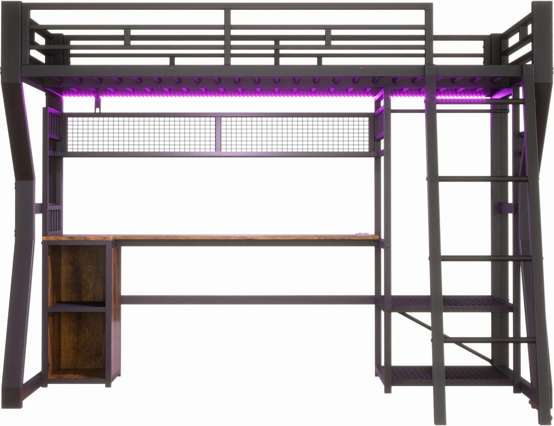 Hochbett für 90×200 cm Matratze, Staufächern und offenem Raum unter dem Bett, ohne Matratze, 204x131,5x180 cm, Schwarz