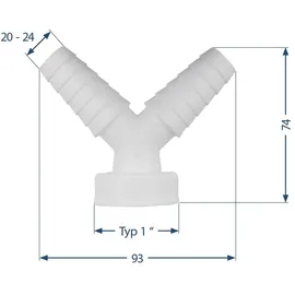 SANITOP-WINGENROTH Doppelschlauchtülle 30,3 mm (G 1) x Ø 20 mm Weiß