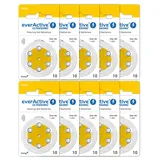 everActive 10, 60 Stück, Hörgerätebatterien, hohe Leistung, Zink-Luft-Batterien, 10 Blisterkarten, 4-jährige Haltbarkeit, gelb, Ultrasonic PR70