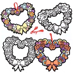 Samtige Herzkränze zum Ausmalen  (pro Set 10) Bastelaktivitäten Valentinstag