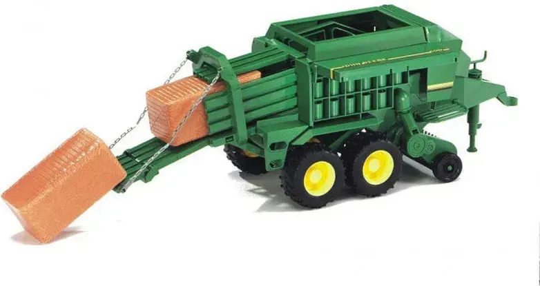 bruder 02017 - John Deere Großballenpresse mit 2 Quaderballen - 1:16 Ballenpresse, Landwirtschaft, Bauernhof, Erntemaschine, Feldarbeit, Traktoranhänger, Stroh, Heu, Rundballen