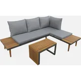 sweeek - Modulares Gartenmöbelset aus Aluminium und Akazienholz, 4-sitzer Anthrazit / Dunkelgrau