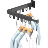 YATOSEEN Wandmontierter Wäscheständer, ausziehbarer Wäschetrockner mit Haken, robust und platzsparend, für den Innen- und Außenbereich, ideal für Balkon, Waschküche und Badezimmer (Schwarz 2 Gefaltet)