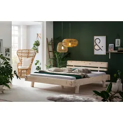 SalesFever Balkenbett 140 x 200 cm | Fichtenholz | Massivholz | B 164 x T 224 x H 78 cm | natur