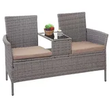 Poly-Rattan Sitzbank Gartenbank mit Tisch HWC-E24, 132cm grau, Kissen creme