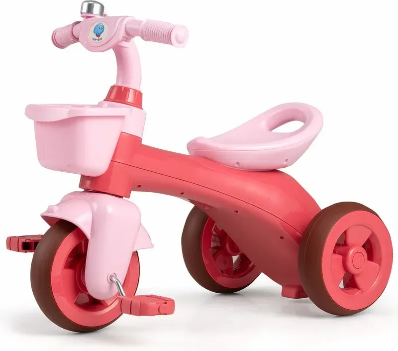Kinderdreirad mit Lenkeinschlagbegrenzung, Vorderradkorb und Klingel – Pink