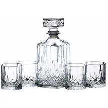 Bar Craft BarCraft Whisky Karaffe und Glas Geschenkset, geschliffenes Glas, 5-teiliges Set, 900ml Karaffe mit Silikonverschluss und 4x Gläser, 26 x 10 x 24cm