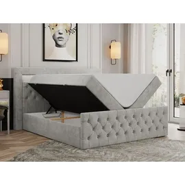 MKS Meble Boxspringbett 140x200 mit Led, Polsterbett 140x200 mit LED Kopfteil - Multipocket-Matratze H3 - Doppelbett mit Bettkasten Stauraumbet - GOLD-9 - 14... - Hellgrau