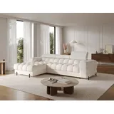 moeblo Polsterecke, Eckcouch Wohnlandschaft Sofa mit Ottomane Eckgarnitur - Ecksofa Neviro L - Weiß (Amore 01) - Weiß