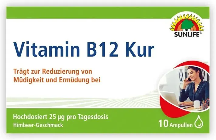 Sunlife Vitamin B12 Kur - 1 x 10 Ampullen - Trinkampullen mit Vitamin B12 Hochdosiert - Gluten- & Laktosefrei - Hochwertige B12 Trinkfläschchen